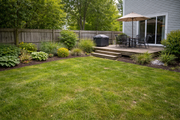 Clean backyard with deck